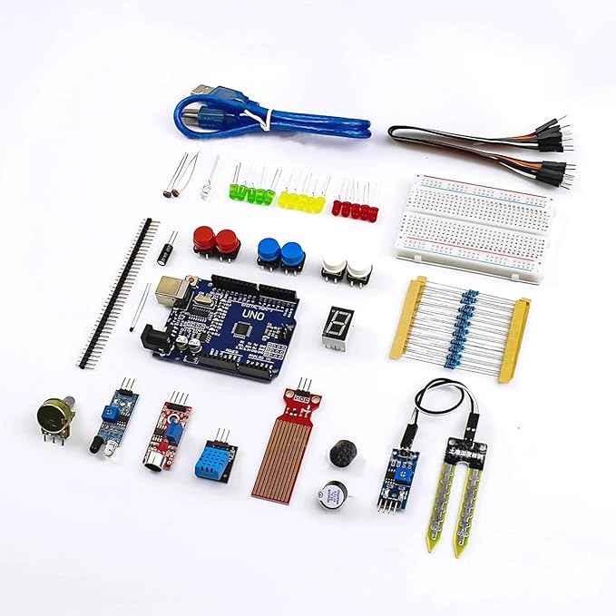 UNO Starter Kit for UNO R3 Development Board Basic Starter Kit 400 Hole Breadboard, Sensors, Obstacle Avoidance Module, and Essential Compatible with A rduino IDE HUAGZIMO