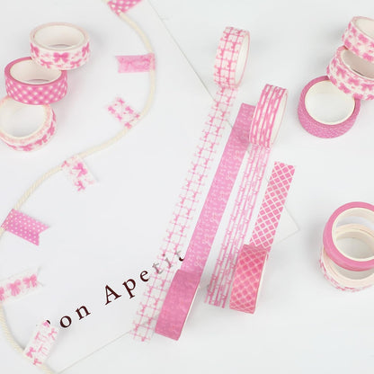 12 Rolls Pink Bow Washi Tape, Bowknot Plaid Adhesive Masking Tapes Decorative Pink Coquette Paper Tape for Scrapbook Journal Planners DIY Art Crafts Gift Wrapping 16.4FT