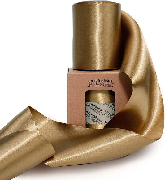 LaRibbons Pale Gold Satin Ribbon 3 Inch 10 Yards Double Faced Luxury Pale Gold Silk Ribbon for Gift Wrapping Flower Bouquets Bow Christmas Wedding Party Decoration - Crafty Corner