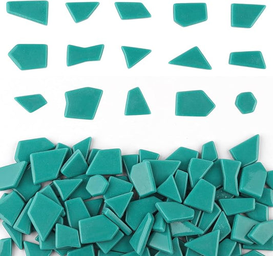 Youway Style Teal Glass Mosaic Tiles for Crafts Bulk,200g Broken Mosaic Glass Pieces for DIY Spring Mosaic Art Decor,Garden Mosaic Supplies