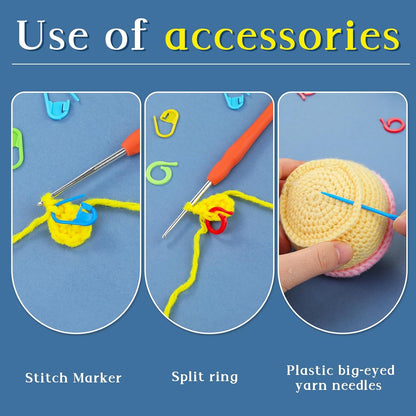 34 Pcs Adjustable Crochet Ring Set, 8 Pcs Knitting Ring, Tension Rings for Crocheting, Crochet Ring for Finger, Stitch Markers Plastic Needles for Crocheting, Crochet Accessories with Storage Box