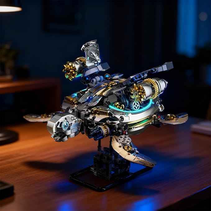 Mechanical Turtle Building Block with Hand-Crank Gear Motion, Steampunk＆Educational Construction Set for Adults Teens and Model Enthusiasts