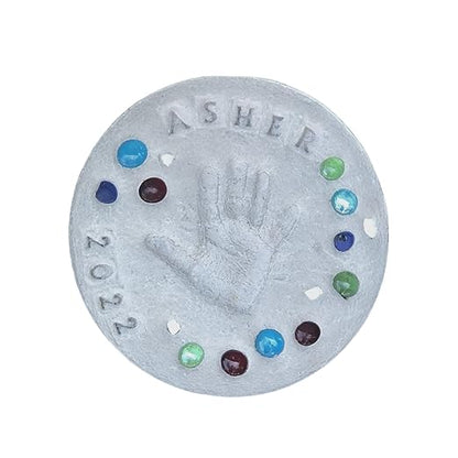 DIY Stepping Stone Kit with Color Pigment, Handprint Stepping Stone, Mother's Day Gift, Footprint Stepping Stone (10 Inch + Stamp Set, Gray)