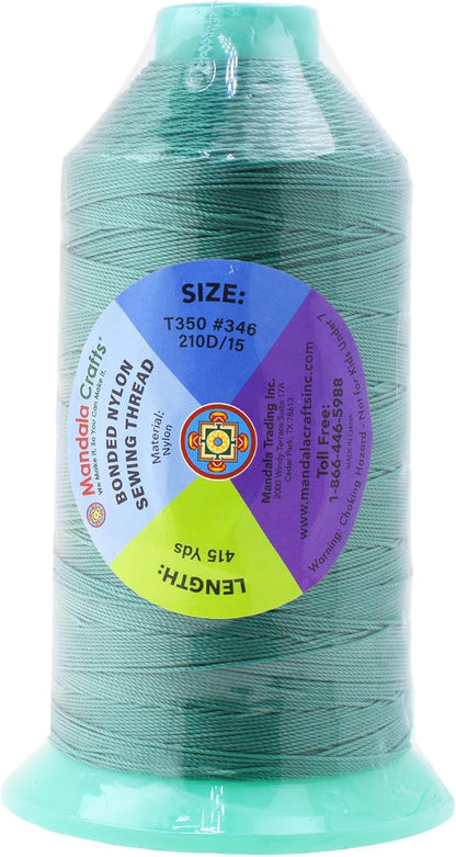 Mandala Crafts Bonded Nylon Thread Aquamarine Heavy Duty Sewing Threads - 415 YDs Size 346 210D T350 Tex 350 Thread for Leather Jeans Weaving Outdoor Marine Upholstery Threads