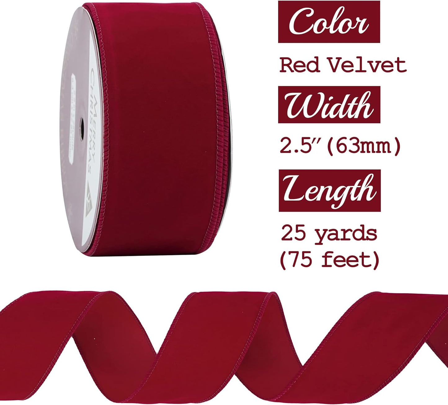MEEDEE Red Velvet Ribbon - 2.5 Inch Wide, Wired, 25 Yards Spool - Velvet Christmas Ribbon for Tree, Wreaths, Bows - Crafty Corner