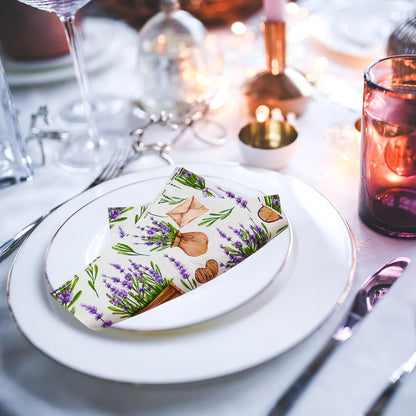 Paper Napkins 80 Pack 2 Ply Floral Beverage Luncheon Dinner Paper Napkins Lavender Print Disposable Napkins for Wedding Anniversary Celebrations, 6.5X6.5 Inches Folded