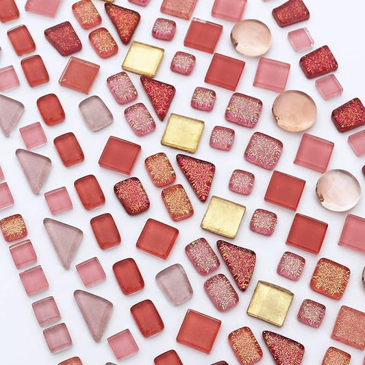LITMIND Assorted Pink Irregular Crystal Mosaic Tiles, 9oz Value Pack - Perfect for Art Crafts, Mosaic Making Projects, Home Decor, and More