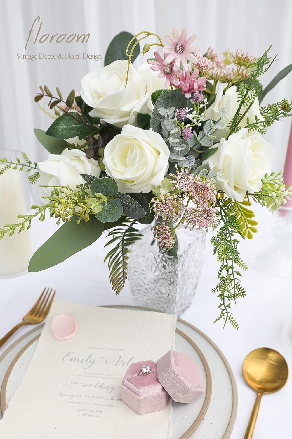 Floroom Artificial Flowers 20pcs Real Looking Ivory High-Centered Foam Fake Roses with Stem for DIY Wedding Bouquets Bridal Shower Centerpieces Floral Arrangements Party Tables Home Decorations