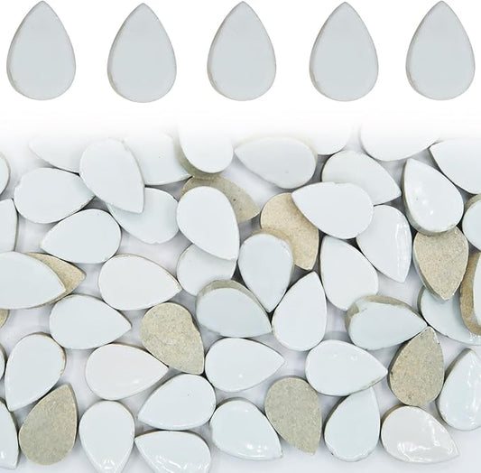 White Mosaic Tiles Raindrops Shapes for Crafts Bulk, 50 Pieces Teardrops Shapes Ceramic Tiles Multiple Colors for Projects Home Decoration