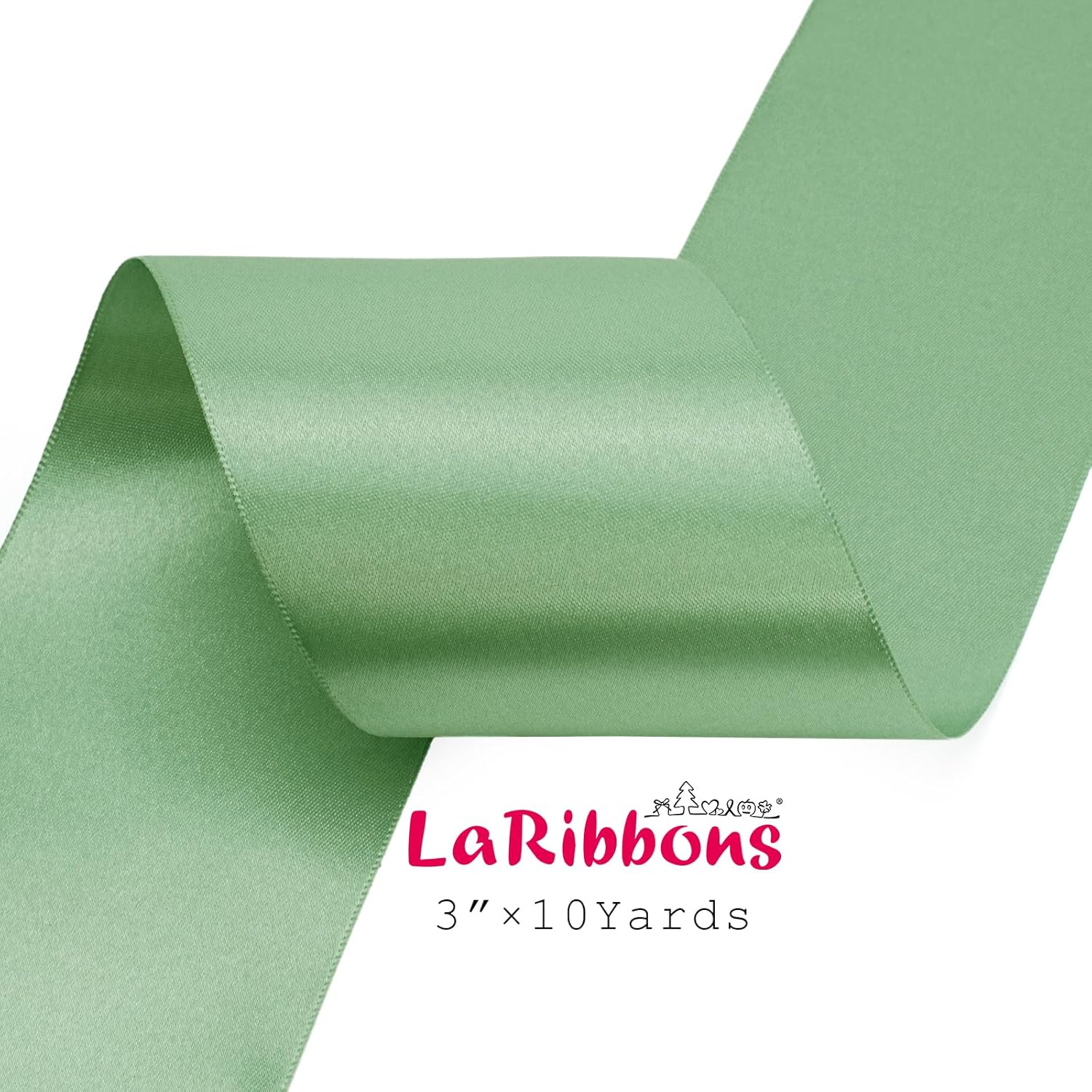 LaRibbons Sage Green Satin Ribbon 3 Inch 10 Yards Double Faced Luxury Light Green Silk Ribbon for Gift Wrapping Flower Bouquets Bow Christmas Wedding Party Decoration - Crafty Corner