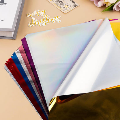 Briartw 20x29cm Hot Foil Paper 50 Sheets Pack Toner Reactive Foil Hot Stamping Foil Paper by Laser Printer and Laminator for Scrapbooking Craft Cardmaking DIY Album (16 Colors Mixed, 50 Sheets)