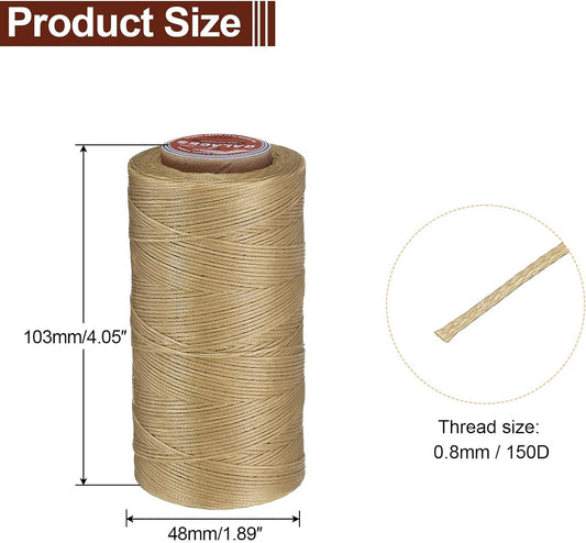 uxcell Flat Leather Sewing Waxed Thread, 270m / 295 Yards Polyester Wax String, 150D Wax Stitching Cord for Leather Crafts, Bookbinding, Bracelets Braided, Sand Yellow