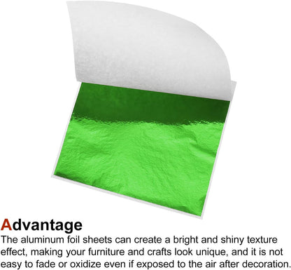 MECCANIXITY Gold Leaf Foil Sheet, Green Leaf Papers, 3.3 x 3.1inch for Art Decoration, Sculptures, Painting, Pack of 100