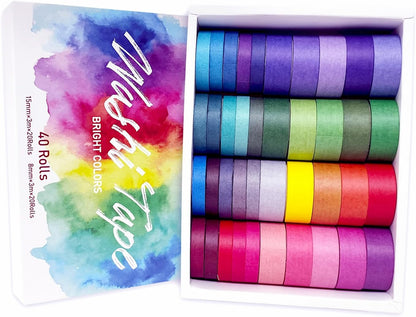 40 Rolls Colored Washi Tape, Aesthetic Colored Decorative Cute Scrapbook Tape for Scrapbooking Supplies Journaling Craft Junk Journal
