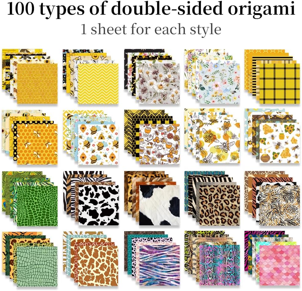 Origami Paper Kit Dobule Sided 100 Sheets 100 Colors 6 Inch Japanese Chiyo Square Easy Fold Arts Crafts DIY Handwork Origami Papers Beginner Animal Fur Bee - Crafty Corner