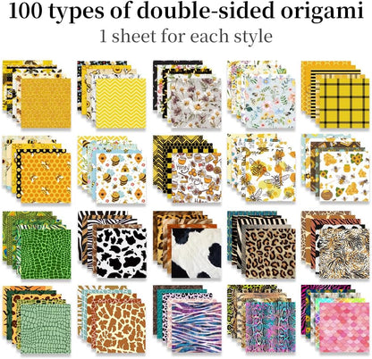 Origami Paper Kit Dobule Sided 100 Sheets 100 Colors 6 Inch Japanese Chiyo Square Easy Fold Arts Crafts DIY Handwork Origami Papers Beginner Animal Fur Bee - Crafty Corner