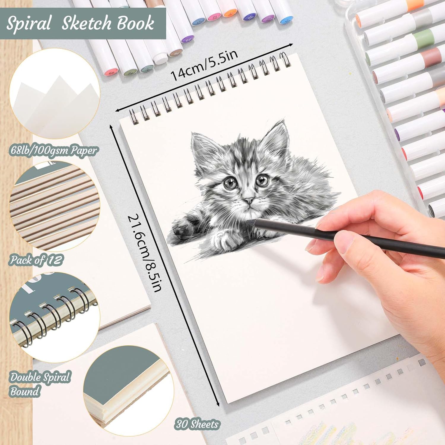12 Pack Sketch Book, 5.5 x 8.5 Inch Sketchbook, 68lb/100gsm Top Spiral Bound Sketch Pad, Acid Free Art Supplies Drawing Painting Sketching Paper for Kids, Adults, Beginners, Artists (30 Sheets Each) - Crafty Corner