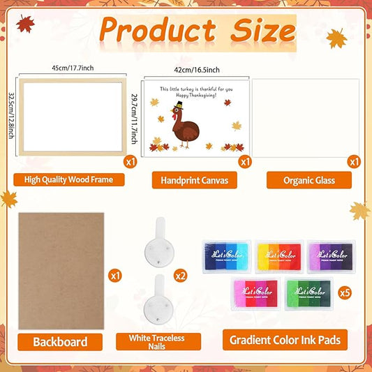 Thanksgiving Turkey Handprint Art Craft DIY Kit Happy Thanksgiving DIY Gifts Fall Thankful Little Turkey Family Handprint Art Keepsake with Wood Frame for Mom Dad Friend Holiday Activities 12x16 Inch