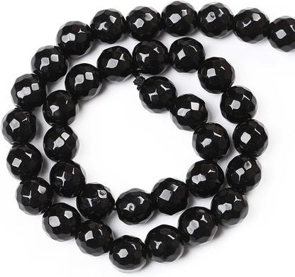 90pcs 4mm Natural Faceted Black Agate Stone Beads for Jewelry Making Energy Healing Beads DIY Bracelet Necklace Accessories 15" (4mm, Faceted Black Agate)