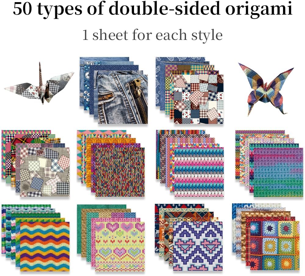 Square Origami Paper 6x6 Double Sided 50 Sheets 50 Colors 70GSM Origami Kit Japanese Chiyo Easy Fold Arts Crafts DIY Handwork Beginner Cloth - Crafty Corner