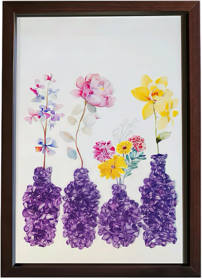 Boohyjtong DIY Real Amethyst Crystal Art Kit with Frame - 3D Purple Gemstone Vase Wall Decor - Natural Healing Stone Mosaic Craft for Adults - Relaxing February Birthstone Gift for Women