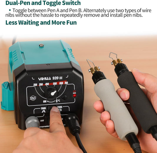 YIHUA 939 III Dual Pen Pyrography Station 2-in-1 Wood-Burning Tool with Two Wood-Burning pens 250-750°C Temperature Adjustable 20 Detailer nibs and 7 Essential Accessories and Tools Included - Crafty Corner