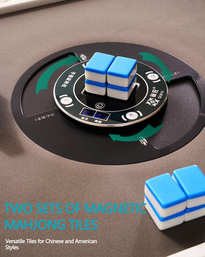 Portable Automatic Mahjong Table, Hand-held Mini-Mahjong, Automatic Mahjong, Foldable Mahjong Table w/American&Chinese -Style Magnetic Tiles, for Outdoor & Home Fun (White)