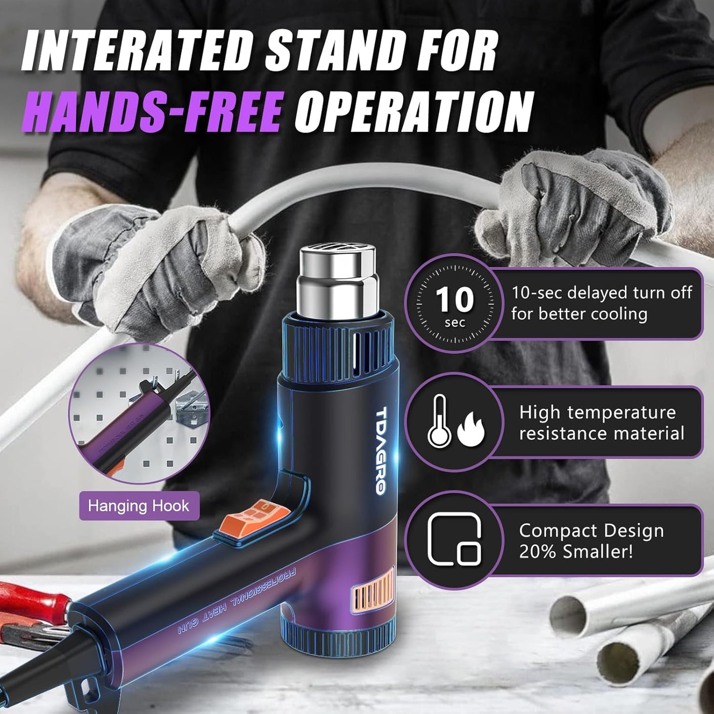 A Nice Heat Gun, Compact but Powerful, Variable Temp Control 122℉~1202℉, Fast Heating Smaller Heat Gun for Crafting, Shrink Tubing,Shrink Wrap,Vinyl Wrap, Intergrated Holder for Hands Free & Hanging - Crafty Corner