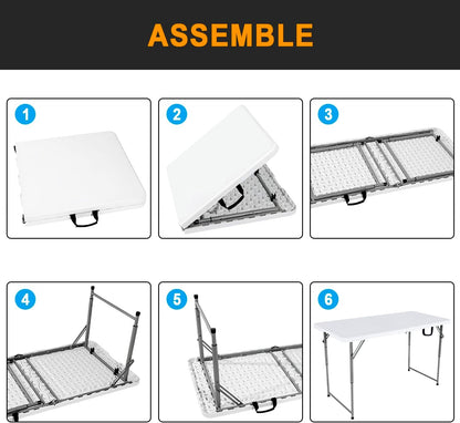 2-PCS 48" W x 24" D x 29.5" H - 4FT White Folding Table Heavy Duty Portable, Plastic Folding Utility Folding Table for Camping, Picnics & Parties