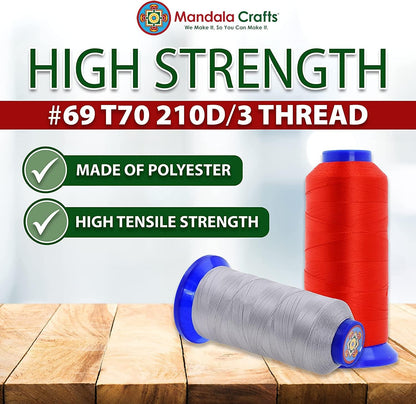 Mandala Crafts Yellow Heavy Duty Thread -1500 Yds Tex 70 Thread for Sewing Drapery Jeans Leather Hair - Bonded Polyester Thread Outdoor Marine Upholstery Threads
