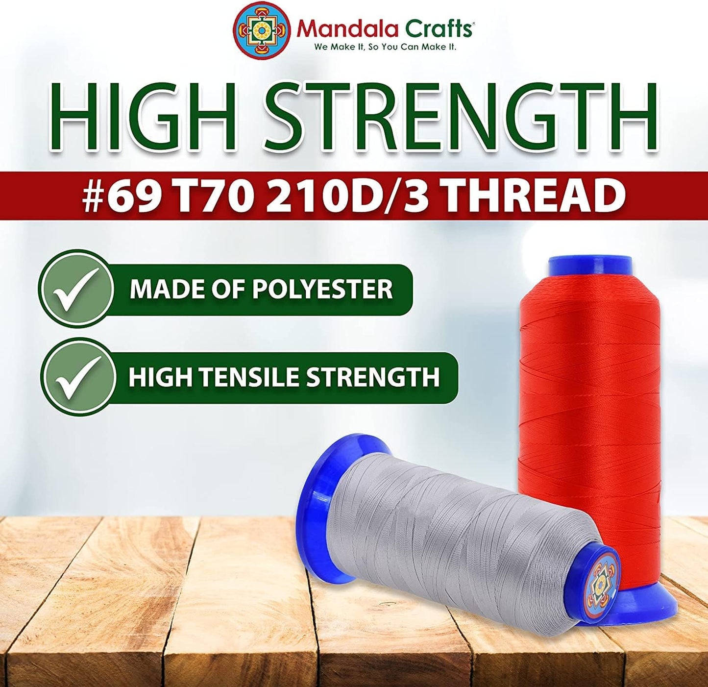 Mandala Crafts Cream Heavy Duty Thread - 1500 Yds Tex 70 for Sewing, Drapery, Jeans, Leather, Hair, Bonded Polyester, Outdoor, Marine, Upholstery