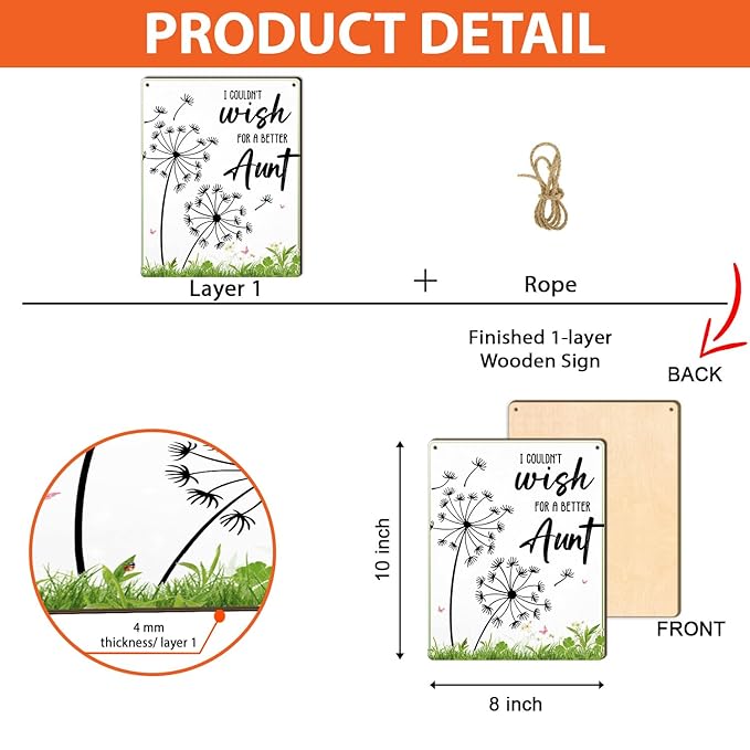 Dandelion DIY Fingerprint Art Hanging Sign, DIY Baby's Fingerprints Hanging Sign Gifts for New Aunt, First Time Auntie with Baby Finger Print Art Craft, Keepsake Gifts for Aunts from Kids Todders