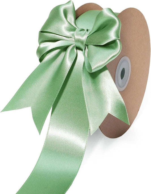 LaRibbons Sage Green Satin Ribbon 1 1/2 Inch 50 Yards Luxury Double Faced Green Silk Ribbon for Flower Bouquet Crafts Gift Wrapping Wedding Decoration - Crafty Corner