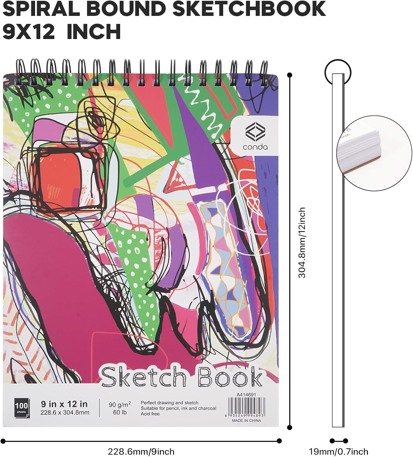 CONDA 9 x 12 Inch Sketchbook, Top Spiral Bound Sketch Pad, 100 Sheets (60 lb/90 GSM), Durable Acid-Free Sketch Paper, Drawing and Sketching Paper for Kids Adult Beginners - Crafty Corner
