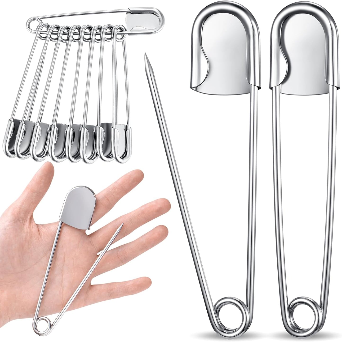 Juexica 20 Pcs 5 Inch Jumbo Stainless Steel Safety Pins Large Heavy Duty Huge Strong Laundry Pins for Upholstery Sewing Quilting Key Rings Craft Outdoor (Silver)