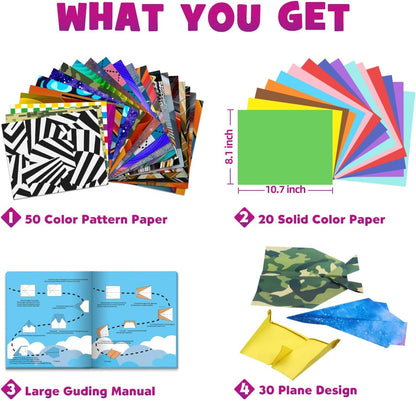 Pigipigi Kids Craft Origami Paper Kit for Kids Ages 5-8 8-12, with Guiding Book, 70 Sheets DIY Art and Crafts Supplies, Colorful Folding Papers Set Projects Gifts Activity for Boy Girl Toys(Plane) - Crafty Corner