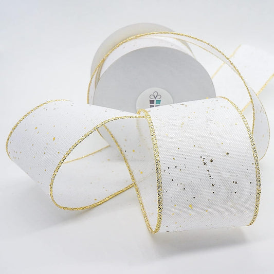 CT CRAFT LLC Whtie Burlap Fabric Confetti Glitter Wired Ribbon 2.5" x 10 Yards White Color for Christmas Home Wedding Decor Gift Wrapping Tree Topper Bow Wreath Bouquet DIY Crafts - Crafty Corner