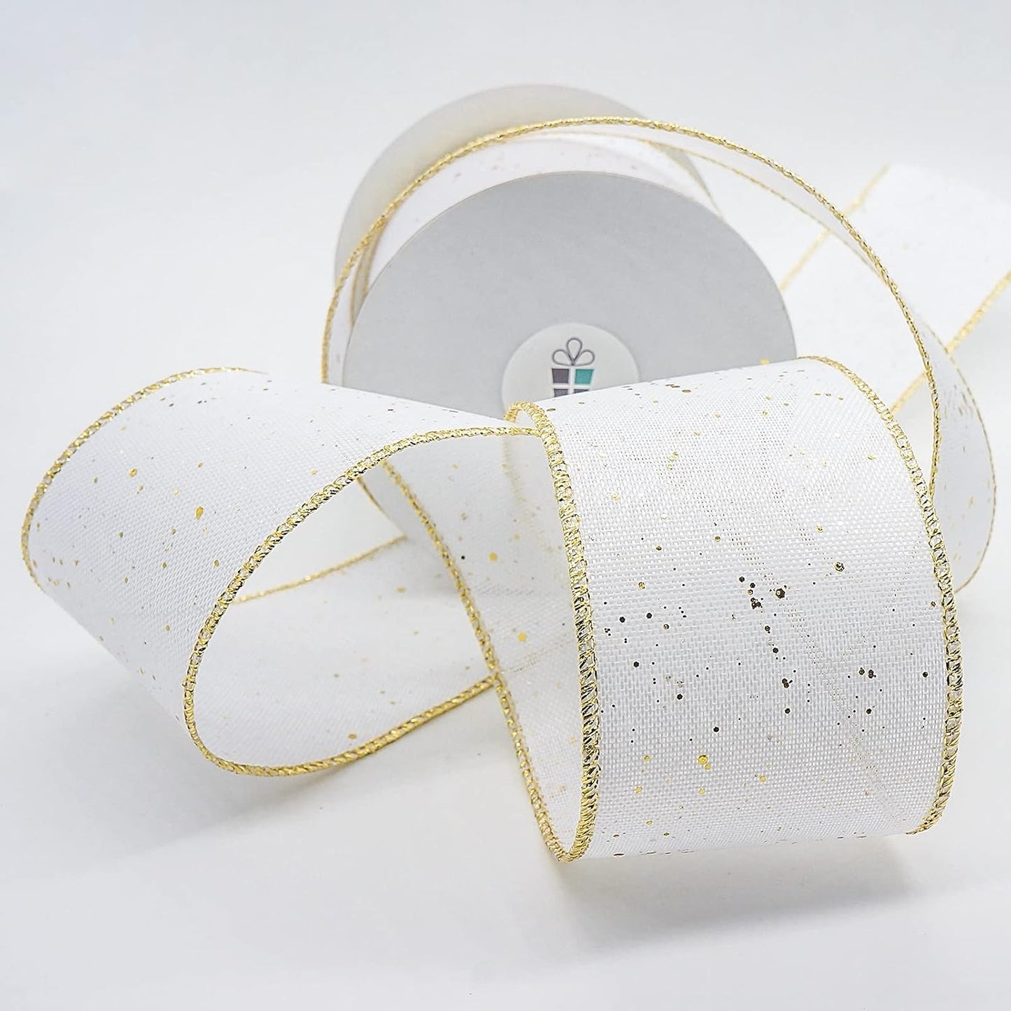 CT CRAFT LLC Whtie Burlap Fabric Confetti Glitter Wired Ribbon 2.5" x 10 Yards White Color for Christmas Home Wedding Decor Gift Wrapping Tree Topper Bow Wreath Bouquet DIY Crafts - Crafty Corner