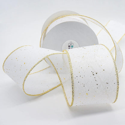 CT CRAFT LLC Whtie Burlap Fabric Confetti Glitter Wired Ribbon 2.5" x 10 Yards White Color for Christmas Home Wedding Decor Gift Wrapping Tree Topper Bow Wreath Bouquet DIY Crafts - Crafty Corner