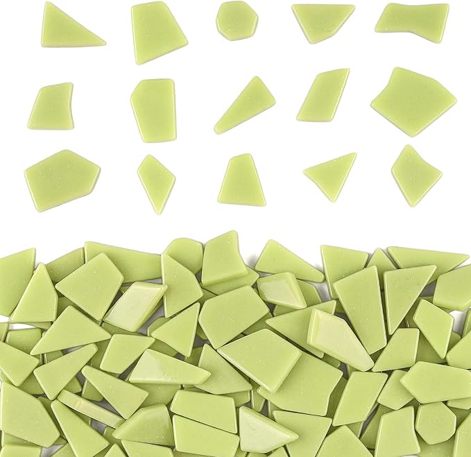 Youway Style Lemon Green Glass Mosaic Tiles for Crafts Bulk,200g Broken Glass Pieces for DIY Spring Mosaic Art Kit Decor,Garden Mosaic Supplies