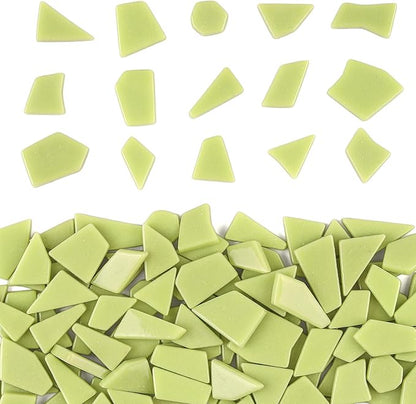 Youway Style Lemon Green Glass Mosaic Tiles for Crafts Bulk,200g Broken Glass Pieces for DIY Spring Mosaic Art Kit Decor,Garden Mosaic Supplies