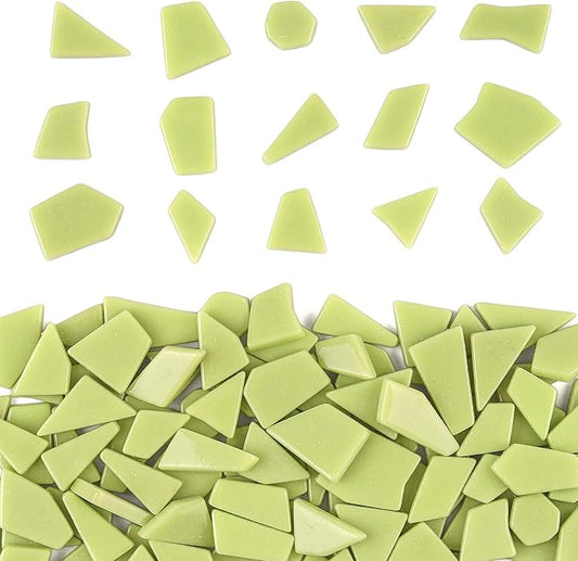 Youway Style Lemon Green Glass Mosaic Tiles for Crafts Bulk,200g Broken Glass Pieces for DIY Spring Mosaic Art Kit Decor,Garden Mosaic Supplies