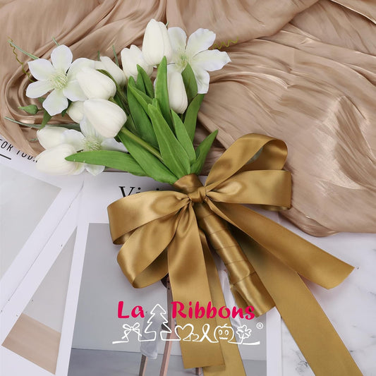 LaRibbons 1 Inch 50 Yard Double Faced Satin Ribbon,Pale Gold Satin Craft Fabric Ribbon for Gift Wrapping Floral Bouquets Wedding Party Decoration - Crafty Corner