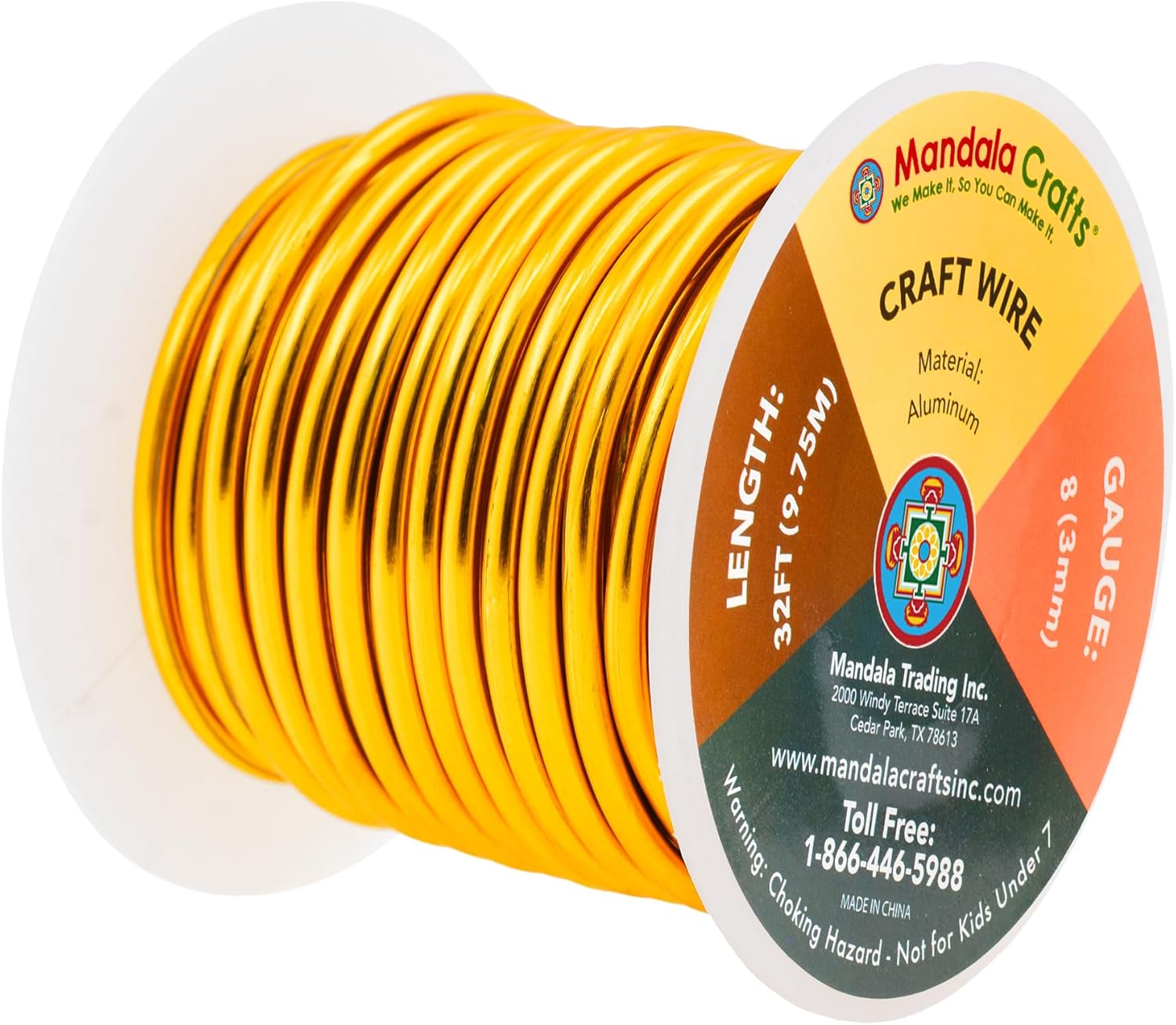 Mandala Crafts 8 Gauge Anodized Aluminum Craft Wire for Jewelry Making - 32 FT Colored Flexible Gold Wire - Bendable for Bonsai Armature Crafting Sculpting - Crafty Corner