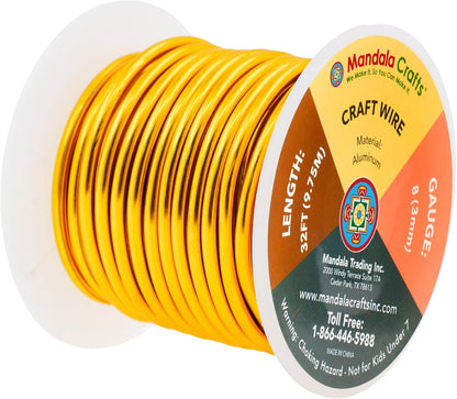 Mandala Crafts 8 Gauge Anodized Aluminum Craft Wire for Jewelry Making - 32 FT Colored Flexible Gold Wire - Bendable for Bonsai Armature Crafting Sculpting - Crafty Corner
