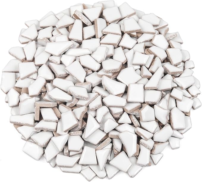 Artspac Ceramic Mosaic Tiles for Crafts Bulk, 454g White Irregular Mosaic Tiles for Mosaic Craft Supplies, Garden Art Decor