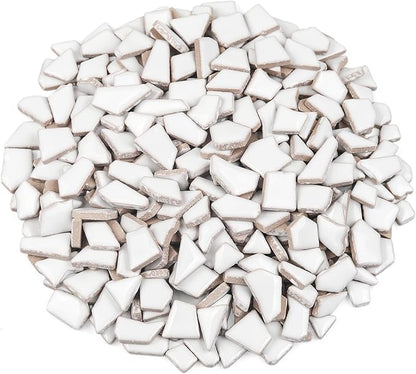 Artspac Ceramic Mosaic Tiles for Crafts Bulk, 454g White Irregular Mosaic Tiles for Mosaic Craft Supplies, Garden Art Decor