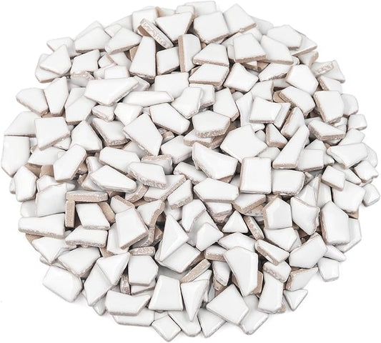 Artspac Ceramic Mosaic Tiles for Crafts Bulk, 454g White Irregular Mosaic Tiles for Mosaic Craft Supplies, Garden Art Decor