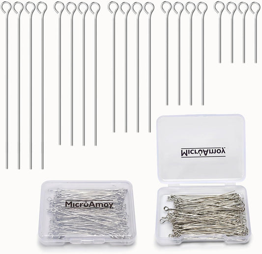 150pcs Silver Filled Eye Pins Non Tarnish Craft Earring Bracelet Jewelry Making Accessories Supplies (30mm (1.18in), Silver-Eye Pin) - Crafty Corner