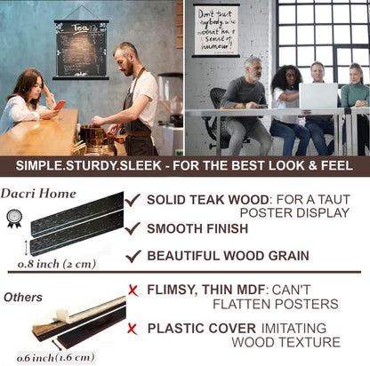 DACRI HOME 44" Magnetic Poster Hanger Frame - Sturdy Teak Wood Poster Frame 44x18 44x24 44x36, Strong Magnets for Easy Hanging Map Picture Print Scroll Wall Art (44 Inch, Black)